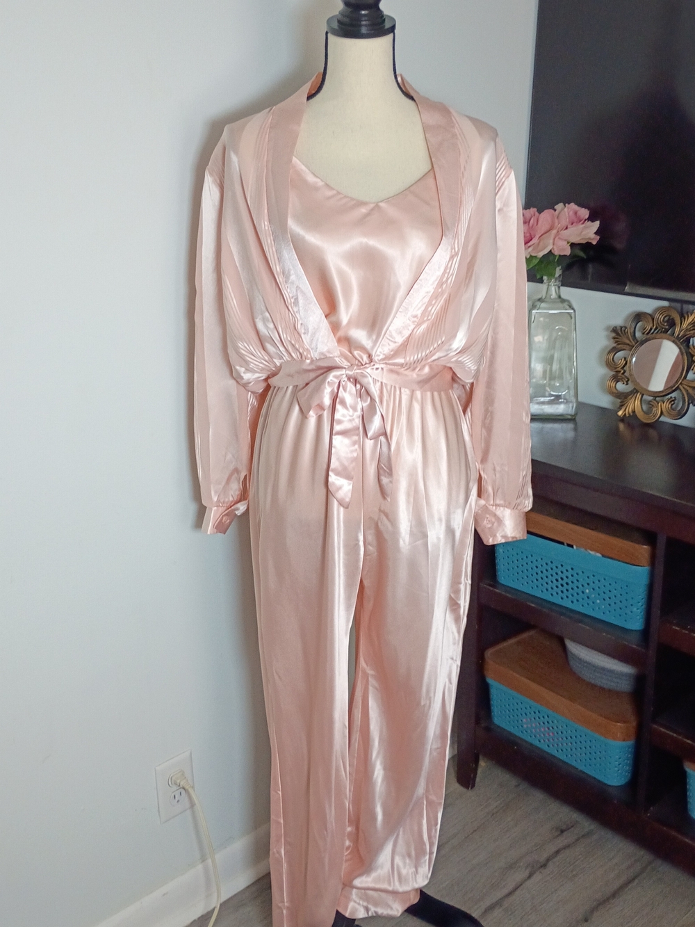 Vintage California Dynasty Satin Jumpsuit And Matching Jacket in Blush Pink